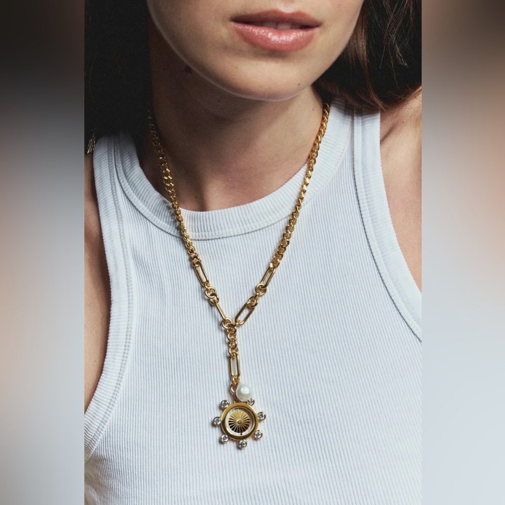 Mignonne Gavigan Gold Necklace with Crystal and Pearl Charm